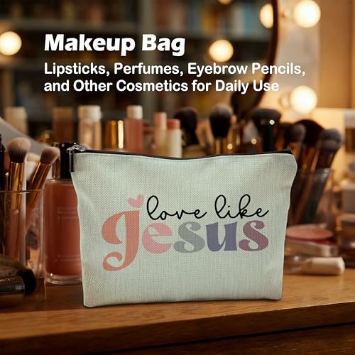 Love Like Jesus Christian Makeup Bag Bible Verse Cosmetic Bag Green