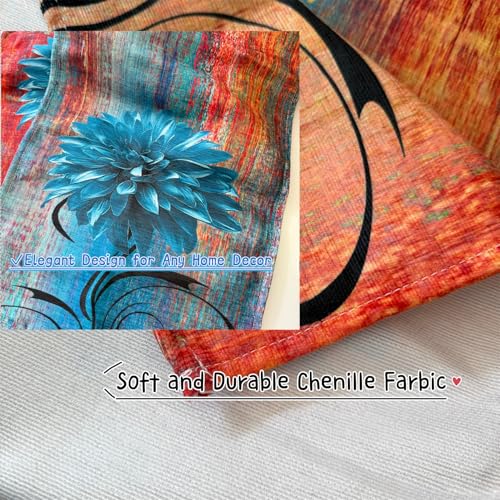 Rust and Blue Chenille Table Runner 13 x 72 Inches for Dining & Home Decor