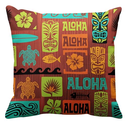 Hawaiian Plumeria Tiki Throw Pillow Cover - 20x20 Inch