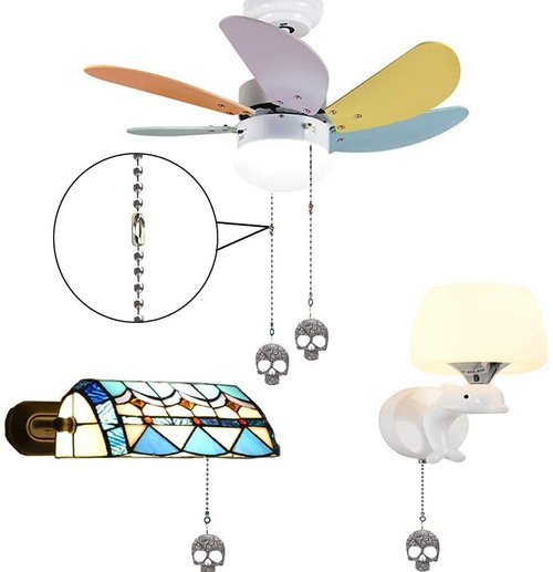 Hyamass 12 Inch Ceiling Fan Pull Chain with Vintage Skull Charm - Fan Pull Chain Extension, Pull Chains for Ceiling Fans and Lights with Connector(Silver)