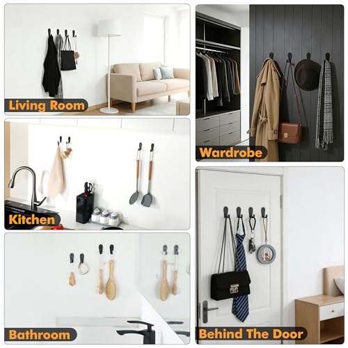 Alise L-Shape Matte Black Stainless Steel Robe & Towel Hooks - 10 Pack