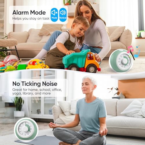 Nixroork Green 60-Minute Visual Timer for Kids Silent Countdown Clock