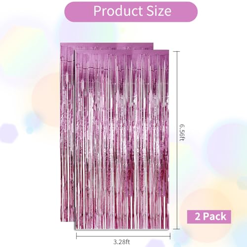 Pink Door Streamers Tinsel Curtain Party Backdrop - 3.28ft x 6.56ft, Pink Girls Valentine's Day Decoration - Variation 01-pink