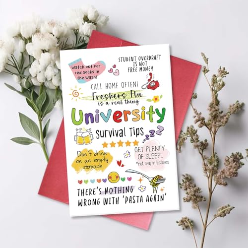 Qiavor University Survival Tips Card for Freshers - Funny College Orientation Gift