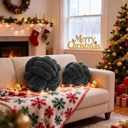 Large Grey Knot Ball Pillow - Plush Throw Cushion for Home Decor