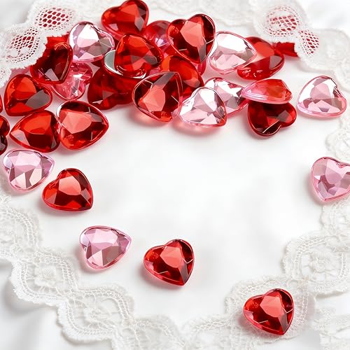 Valentines Heart Nail Charms 300Pcs Red & Pink Flatback Rhinestones