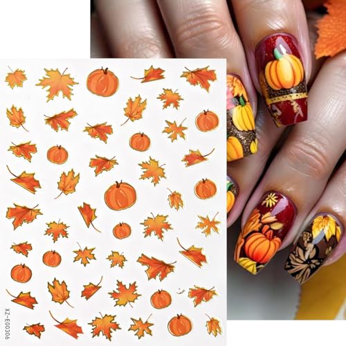 Fall & Halloween Nail Art Stickers 6PCS 3D Self-Adhesive Autumn Decals