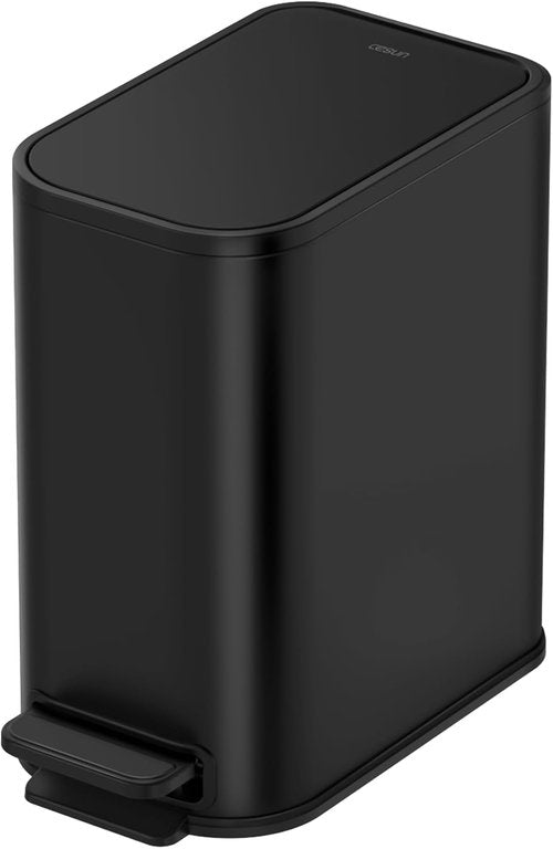 Cesun Stainless Steel Small Bathroom Trash Can - Soft Close Lid & Step Pedal, 5L | Matte Black