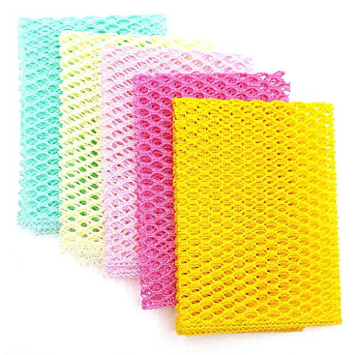 Kuwish Non-Scratch Dish Washing Net Cloths, 11x11 Inch Mesh Scrubbers (5 Pcs)