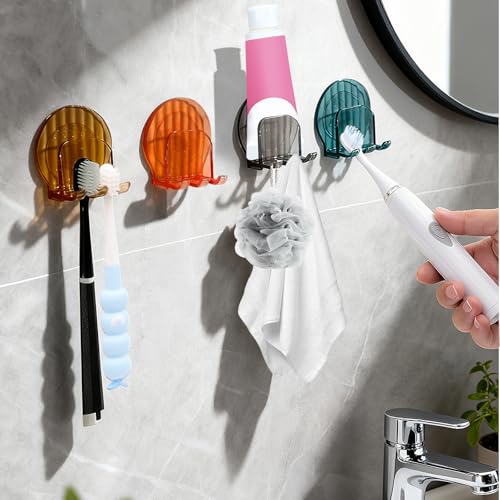 PNORTSD 4-Pack Wall Mounted Toothbrush Holders - Bathroom Organizer for Family