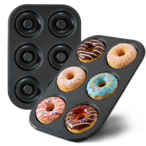 YOVLOSIN 2 Pack Nonstick Donut Baking Pans - 6 Cup, Black