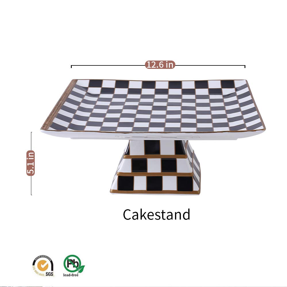 Porlien Checker Pattern 13-inch Cake Stand, Cake Holder, Serving Platter