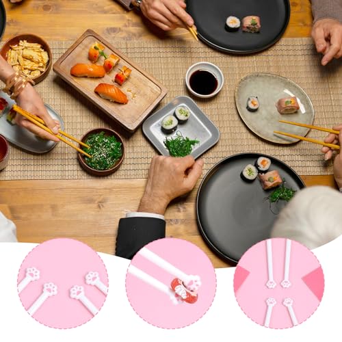 Cute White Cat Paw Chopsticks - 4 Pairs of Reusable Utensils