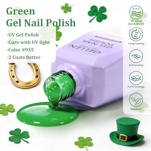 GELLEN Green Gel Nail Polish - 18ml High Pigment Soak Off UV/LED Polish