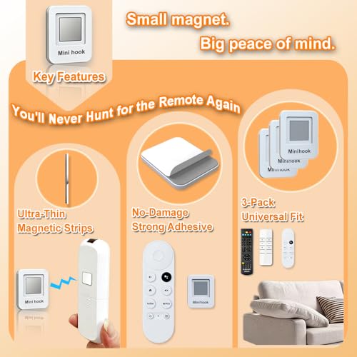 Magnetic Remote Control Holder - 3 Pack Self-Adhesive Strips