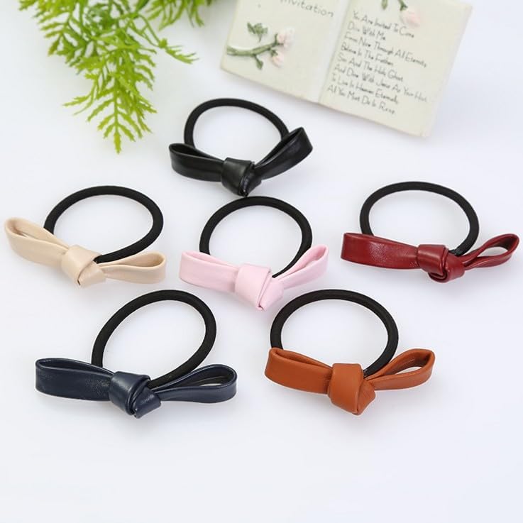 Wentoenapp 6-Pack Colorful Bow Hair Bands Elastic Ponytail Holder Scrunchies
