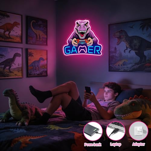 Dinosaur Neon Sign T-Rex LED Wall Light for Room Decor - T-Rex Game Variation