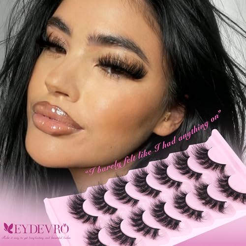 EYDEVRO 18mm Cat Eye Faux Mink False Eyelashes 8D Wispy Strip Lashes 7 Pairs