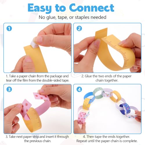 500 Peel-and-Stick Paper Chain Strips for Crafts | 10 Patterns, 59 Ft