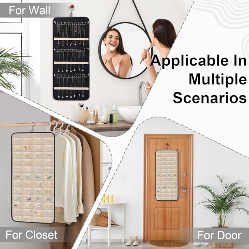 Dynoro Double-Sided Jewelry Organizer Roll with 48 Pockets & 21 Hooks