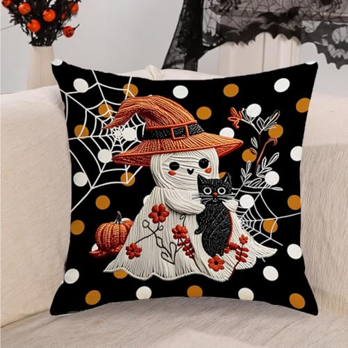 Halloween Pillow Covers Set of 2 - 18x18 Inch Double-Sided Ghost Decor