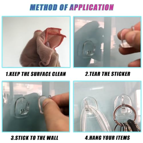 IAXSEE 50PCS Clear Adhesive Hooks No Damage Seamless Wall Hangers for Kitchen Bathroom Bedroom Office