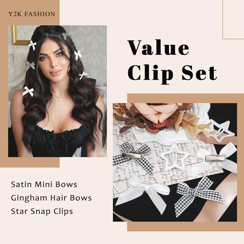 AROCOOY Mini Hair Bows and Star Clips Set 24PCS Gingham Satin Bowknot Hairpins