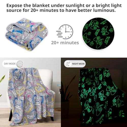 Glow in the Dark Gamer Blanket for Kids - 50"x60" Soft Throw