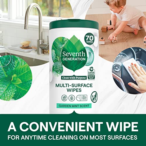 Seventh Generation Multi-Surface Cleaning Wipes, Garden Mint, 70 Ct (6-Pack)