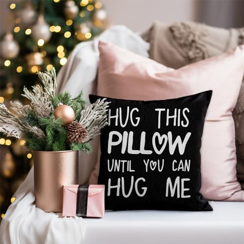 Hug This Pillow Until You Can Hug Me Throw Pillow Cover, 18x18 Black