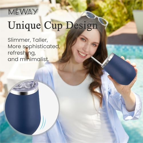 MEWAY 12oz Stainless Steel Wine Tumbler with Lid & Straw - Vacuum Insulated Travel Cup