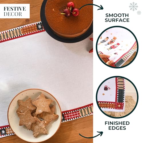 Christmas Table Runner 14x72 Inches - Nutcracker Magic Red & White