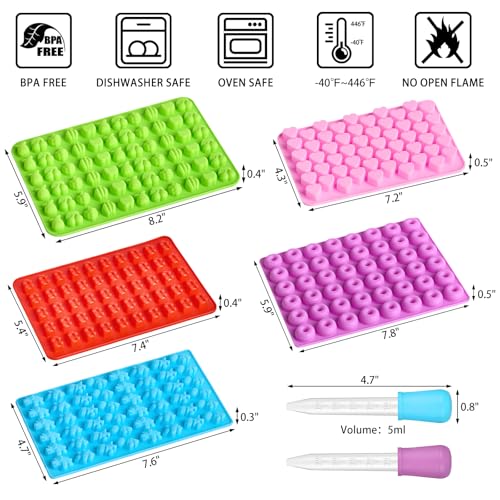 Mini Silicone Candy Molds - 5 Pcs with Bear, Dinosaur, Fruit Shapes