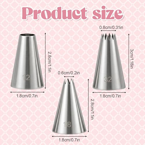 3-Piece Stainless Steel Cake Piping Tip Set #12, #18, #32