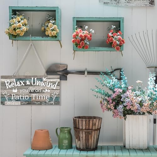 Rustic Metal Patio Sign, 12x6 Inch Vivid Outdoor Wall Decor with Chain