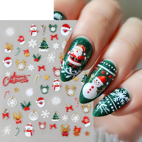 Christmas Nail Stickers 6 Sheets 3D Self-Adhesive Holiday Decals