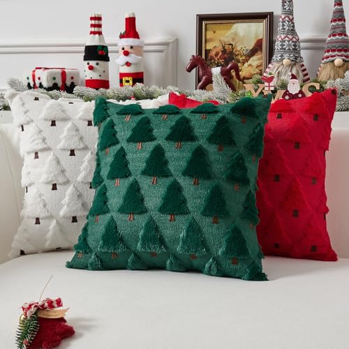 UGASA 18x18 Inch Christmas Pillow Covers Set of 2 Dark Green Faux Fur Holiday Decor