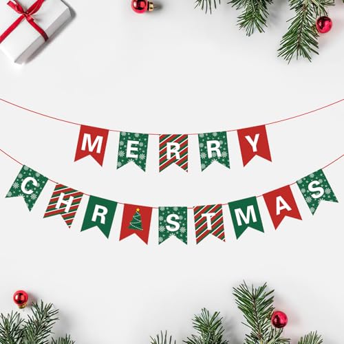 Merry Christmas Banner Red and Green Sign Holiday Party Decorations