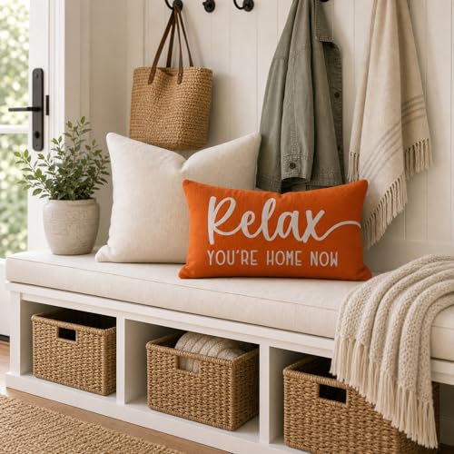 PANDICORN Faux Linen Decorative Throw Pillow Cover, 12x20 Inch, Orange