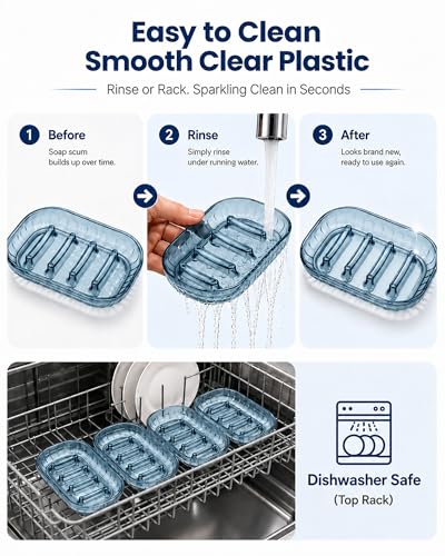 OTHEX 3-Pack Clear Plastic Soap Dishes with Raised Ridges for Bathroom & Kitchen