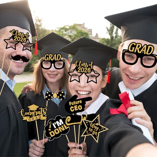 Graduation Photo Booth Props Set - 21 PCS Class of 2026 Decor
