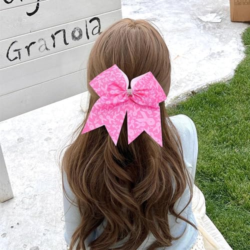 Breast Cancer Awareness Cheer Bows - 7 Inch Pink Ribbon Hair Bows (2 Pack)