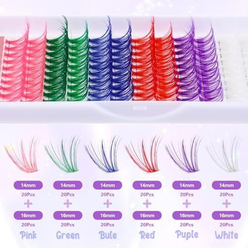 Amabro Colored Eyelash Extensions 120 PCS D Curl Mixed Lash Clusters