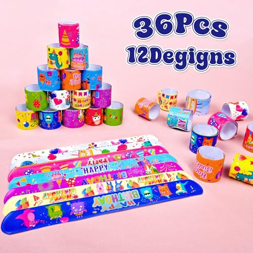 36-Pack Happy Birthday Slap Bracelets for Kids & Adults - Colorful Party Favors