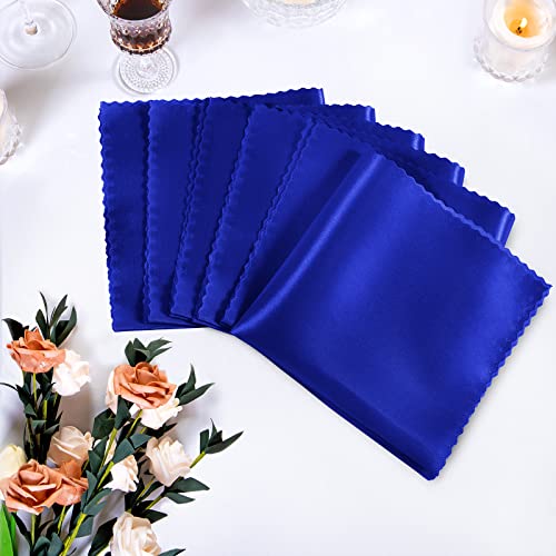 Manyshofu Royal Blue Satin Scalloped Cloth Napkins 18x18 Set of 6