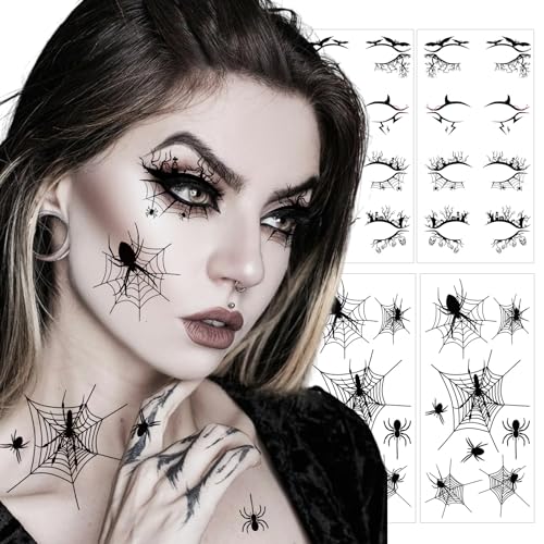 Furimuk Halloween Temporary Face Tattoos Spider Web Eyeshadow Stickers