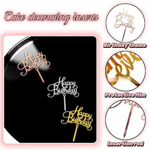 Acrylic Cake Toppers Set of 9 - Elegant Birthday Decorations