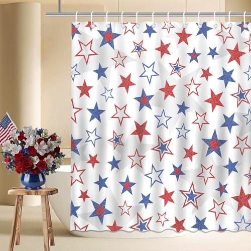 Mocsicka 4th of July Stars Shower Curtain - Patriotic 72x72 Inch