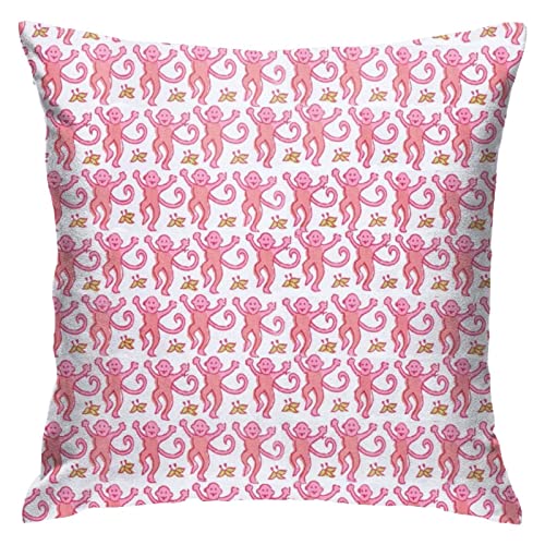 Dycica Velvet Pink Rabbit Monkeys Throw Pillow Cover 18"