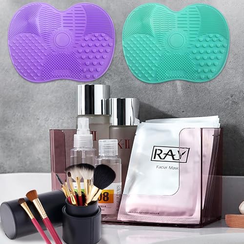 Silicone Makeup Brush Cleaning Mat 2 Pcs with Suction Cup Portable Pad